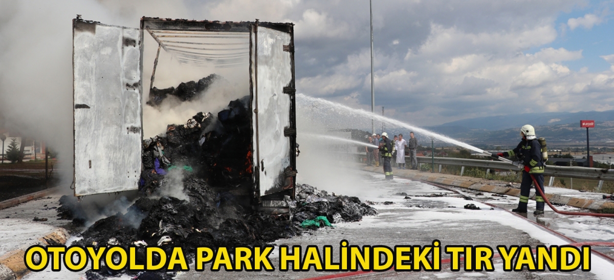 Otoyolda park halindeki tır yandı