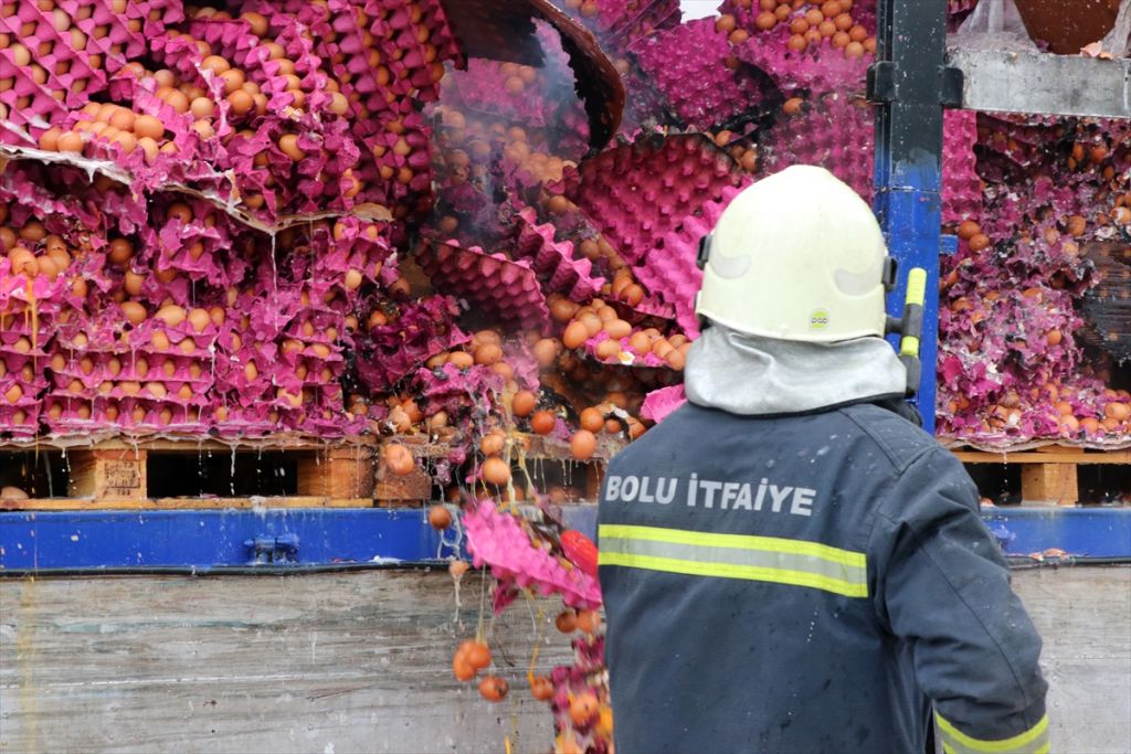 Bolu'da seyir halindeki tırın dorsesi yandı