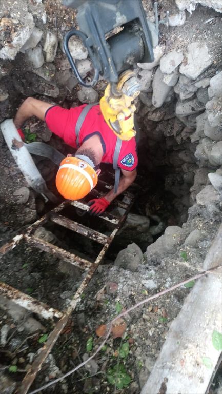 Su kuyusuna düşen ineği itfaiye kurtardı