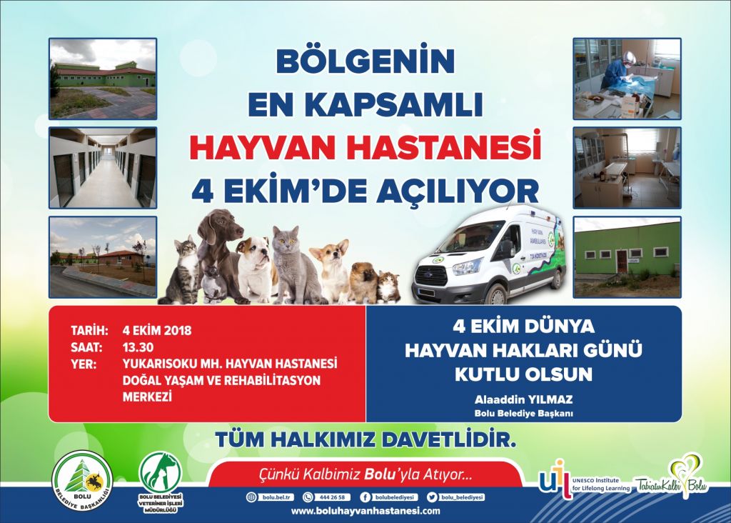 Batı Karadeniz'in en büyük hayvan hastanesi Bolu Hayvan Hastanesi, Hayvanları Koruma Günü'nde açılıyor