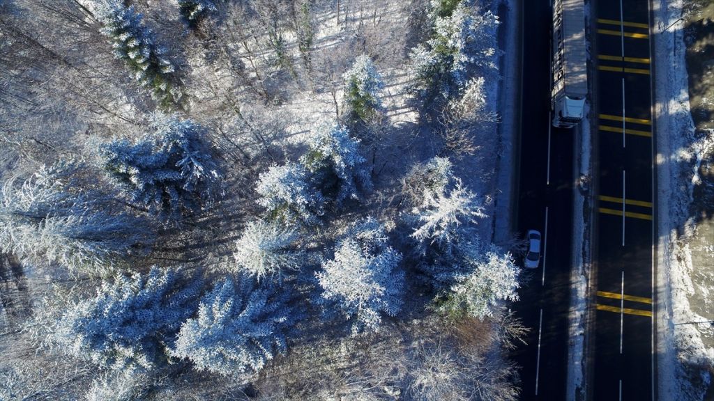 Bolu Dağı'nın kar manzarası havadan görüntülendi