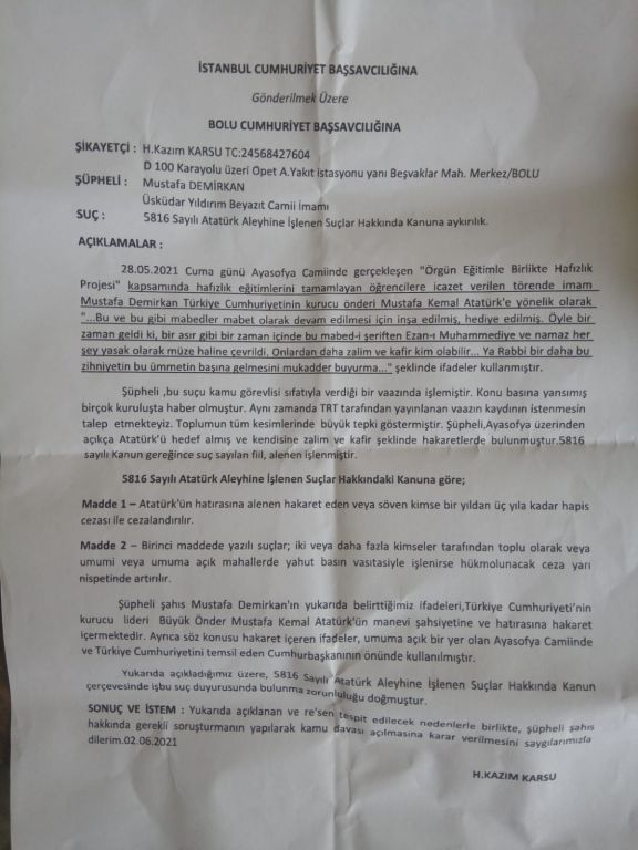 Olay imama bir tepkide Kazım Karsu'dan