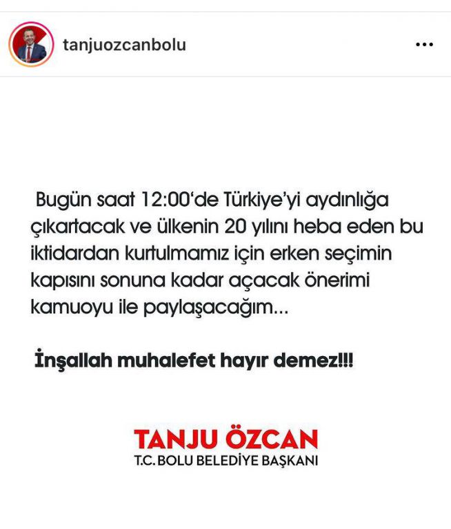 Tanju Özcan'dan erken seçim iddiası