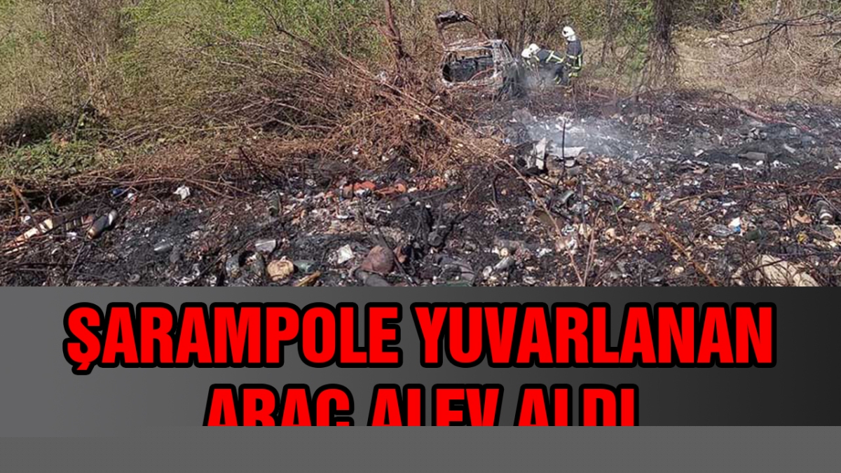 Şarampole yuvarlanan araç alev aldı