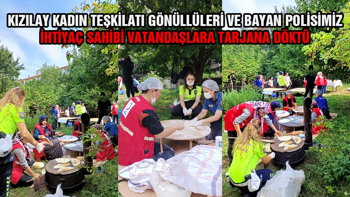 Kızılay Kadın Teşkilatı Gönüllüleri ve Bayan Polislerimiz ihtiyaç sahibi vatandaşlara tarhana döktü