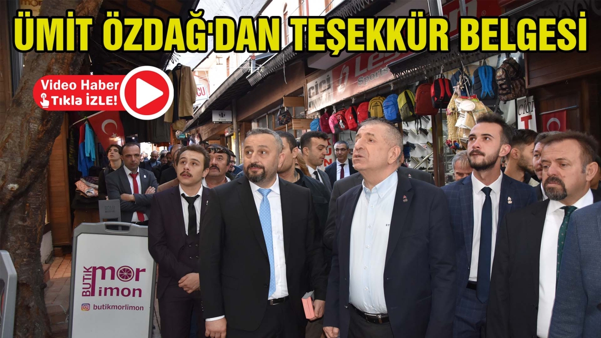 ÜMİT ÖZDAĞ'DAN TEŞEKKÜR BELGESİ