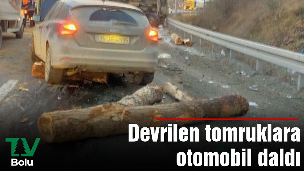 Devrilen tomruklara otomobil daldı