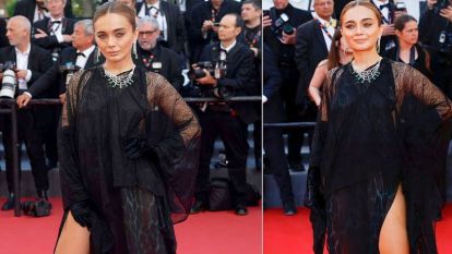 Damla Sönmez Cannes Film Festivali'ne transparan kıyafetiyle yabancı basına poz verdi!