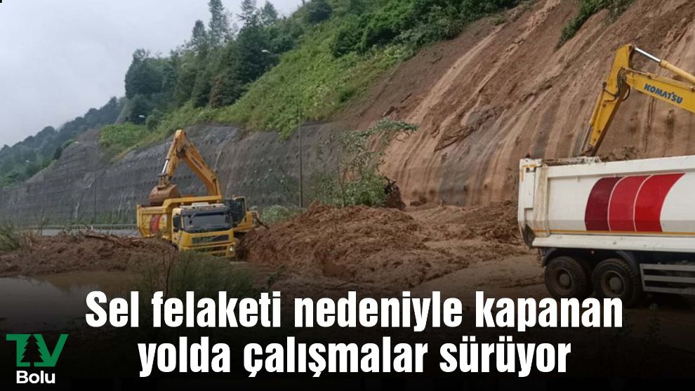 Sel felaketi nedeniyle kapanan yolda çalışmalar sürüyor
