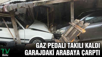 Arabanın gazı takılı kaldı, garajdaki arabaya çarptı!