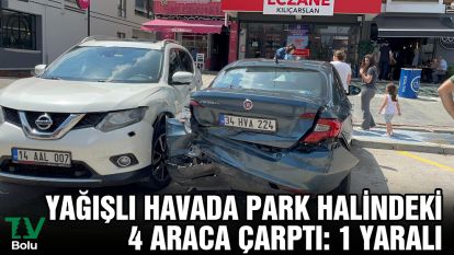Yağışlı havada park halindeki 4 araca çarptı: 1 yaralı