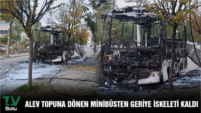 Alev topuna dönen minibüsten geriye iskeleti kaldı