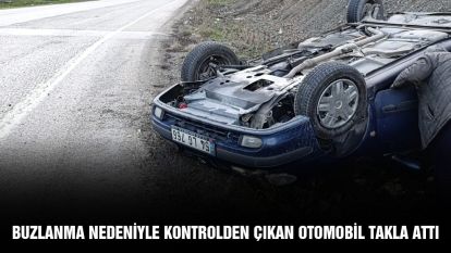Bolu'da buzlanma nedeniyle kontrolden çıkan otomobil takla attı