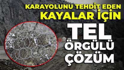 Karayolunu tehdit eden kayalar için tel örgülü çözüm