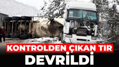 Kontrolden çıkan tır devrildi