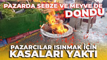 PAZARDA SEBZE VE MEYVELER DE DONDU: PAZARCILAR ISINMAK İÇİN KASALARI YAKTI