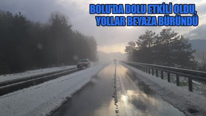Bolu'da dolu etkili oldu, yollar beyaza büründü