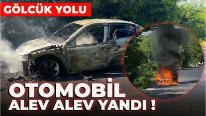 Gölcük yolunda otomobil alev alev yandı !