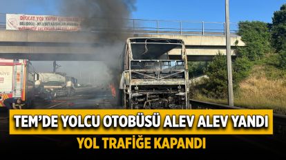 TEM'de yolcu otobüsü alev alev yandı: Yol trafiğe kapandı
