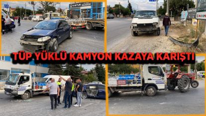 Bolu'da facianın eşiğinden dönüldü: Tüp yüklü kamyon kazaya karıştı