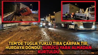 TEM'de tuğla yüklü tıra çarpan tır, hurdaya döndü: Sürücü yara almadan kurtuldu