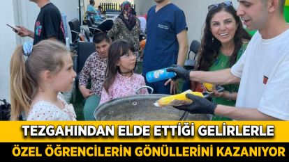 Tezgahından elde ettiği gelirlerle şehir şehir gezerek özel öğrencilerin gönüllerini kazanıyor