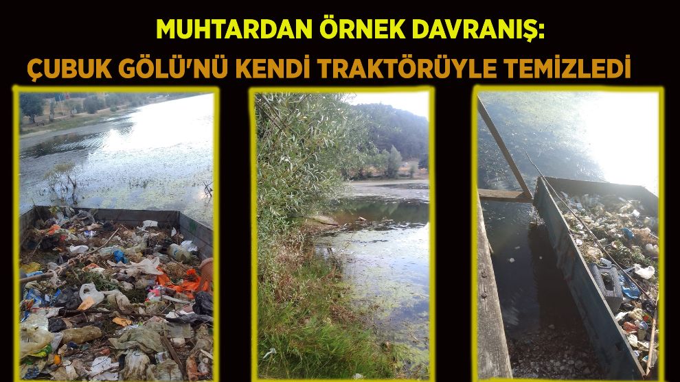Muhtardan örnek davranış: Çubuk Gölü'nü kendi traktörüyle temizledi