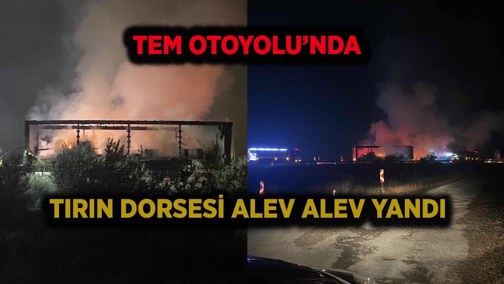TEM Otoyolu'nda tırın dorsesi alev alev yandı