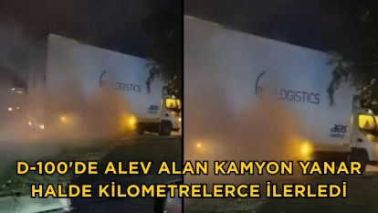 D-100'de Alev alan kamyon yanar halde kilometrelerce ilerledi