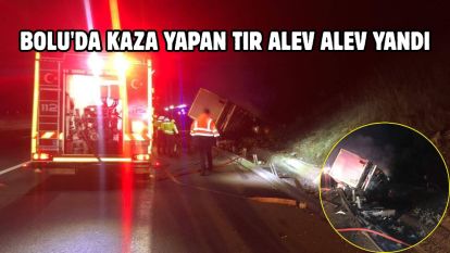 Bolu'da kaza yapan tır alev alev yandı