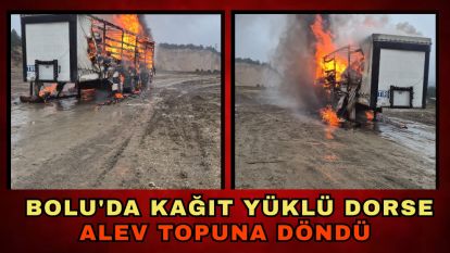 Bolu'da kağıt yüklü dorse alev topuna döndü