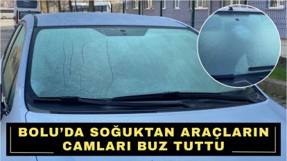 Bolu'da soğuktan araçların camları buz tuttu