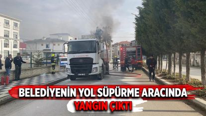 Bolu'da yol süpürme aracında yangın çıktı
