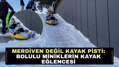 Merdiven değil kayak pisti: Bolulu miniklerin kayak eğlencesi
