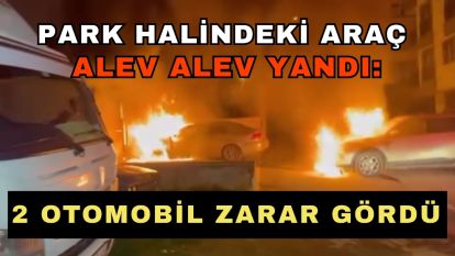 Park halindeki araç alev alev yandı: 2 otomobil zarar gördü