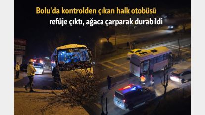 Bolu'da kontrolden çıkan halk otobüsü refüje çıktı, ağaca çarparak durabildi