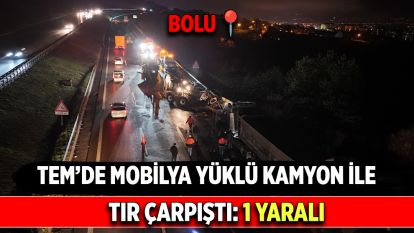 TEM'de mobilya yüklü kamyon ile tır çarpıştı: 1 yaralı