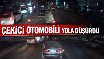 Çekici otomobili yola düşürdü