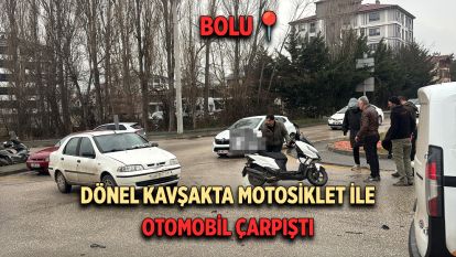 Dönel kavşakta motosiklet ile otomobil çarpıştı