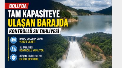Bolu'da tam kapasiteye ulaşan barajda kontrollü su tahliyesi