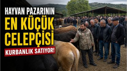 Hayvan pazarının en küçük celepçisi kurbanlık satıyor