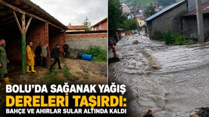 Bolu'da sağanak yağış dereleri taşırdı: Bahçe ve ahırlar sular altında kaldı