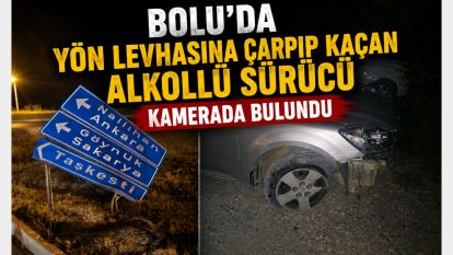 Bolu'da yön levhasına çarpıp kaçan alkollü sürücü kamerada bulundu