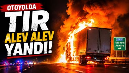 Otoyolda tır alev alev yandı