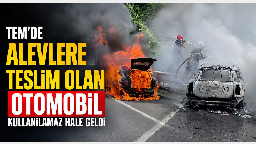 TEM'de alevlere teslim olan otomobil kullanılamaz hale geldi