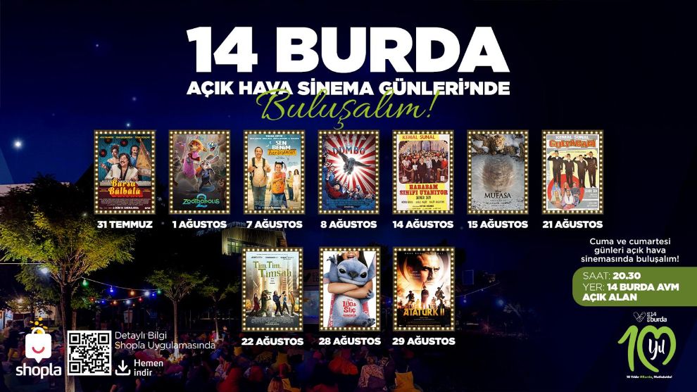 14 Burda'da yaz akşamları açık hava sinemasıyla renklenecek
