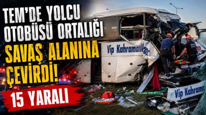 TEM'de yolcu otobüsü ortalığı savaş alanına çevirdi: 15 yaralı