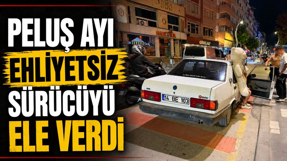 Peluş ayı ehliyetsiz sürücüyü ele verdi